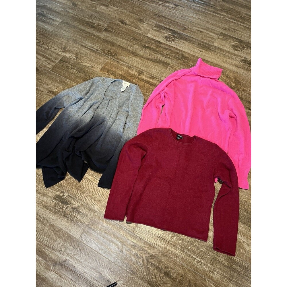 Lot of 3 100% Cashmere Sweaters Red Pink Cutter FLAWED Upcycle DIY  Crafters